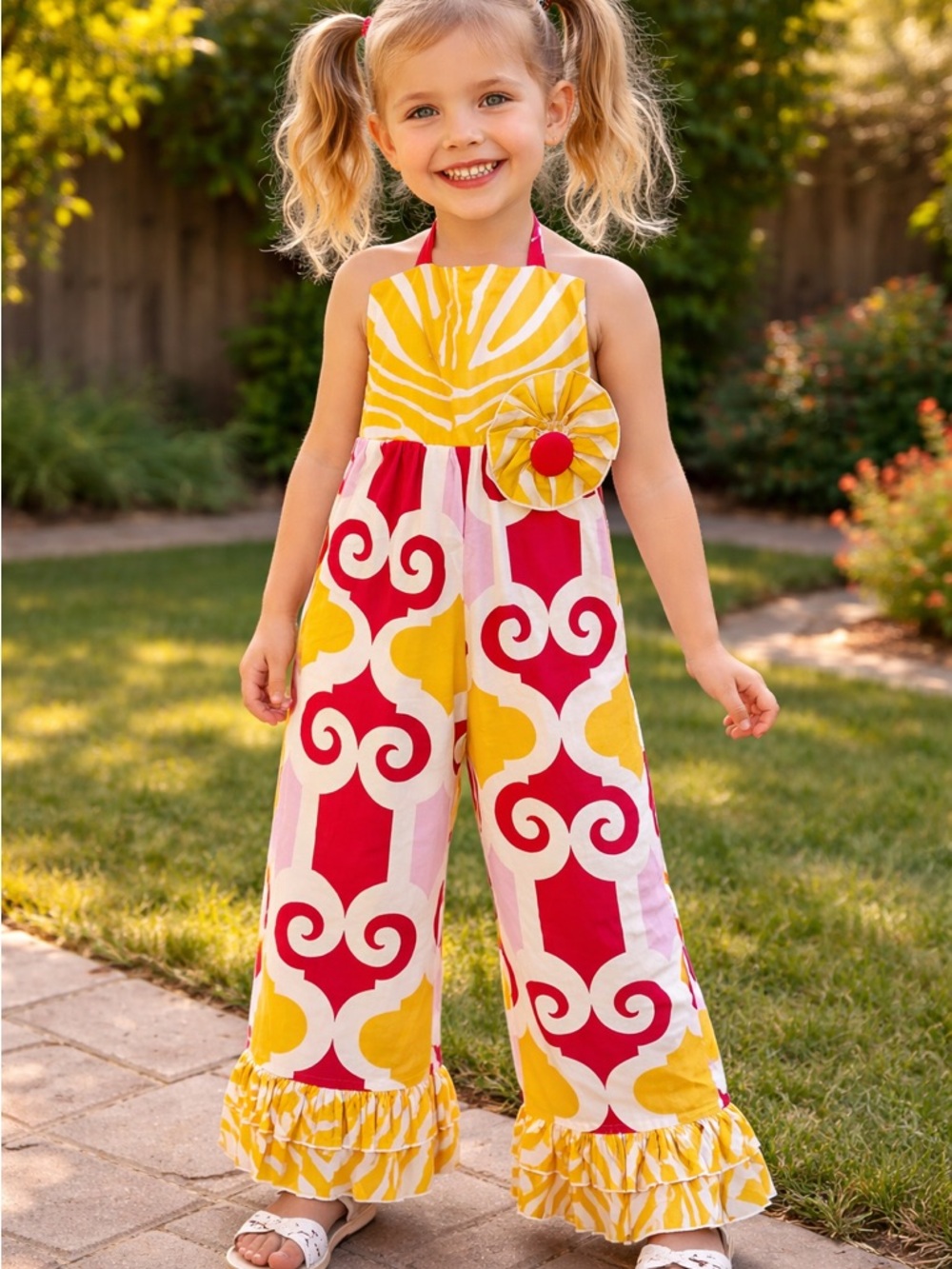 Owl’s & Bat’s Girls' Patterned Jumpsuit Size 3T Made in USA 100% cotton GUC